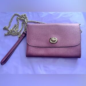 Coach Metallic Pink Clutch with Gold Chain